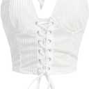 Verdusa Women's Going Out Halter Corset Tops Sleeveless Lace Up Open Back Crop Top (Large, White)