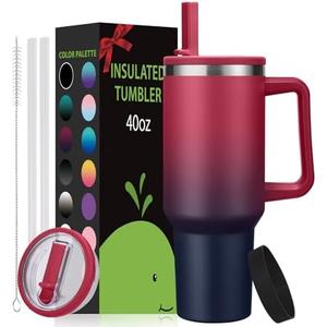 40 oz Insulated Tumblers with Handle and Straw Travel Cups Mugs Insulated Water Bottle for Hot and Cold