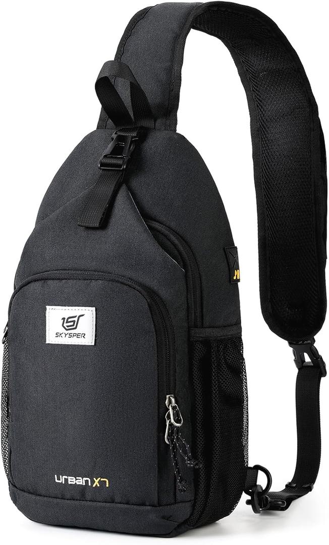SKYSPER Sling Bag RFID Crossbody Sling Backpack Cross Body Shoulder Bag Travel Hiking Daypack for Women Men (Black)