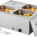 VEVOR Commercial Food Warmer, 1500W Electric Stainless Steel Steam Food Warmer with Lid, 4-Pan Fast Heating Countertop Buffet Bain Marie with Soup & Perforated Ladles, for Catering, Restaurant, Party