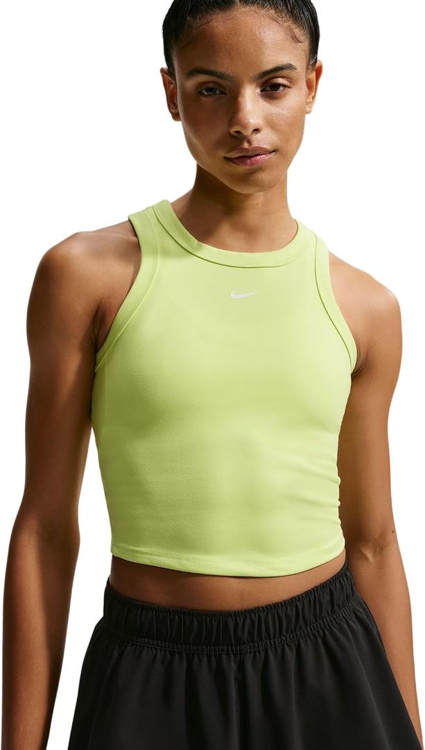 Nike Women's One Fitted Dri-fit Cropped Tank Top (Light Lemon Twist/White, Small)