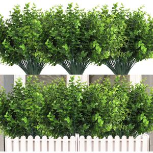 RECUTMS Artificial Boxwood Stems Fake Plant 12 Large Pieces, Faux Farmhouse Greenery Shrubs to Brighten up Your Wedding Home Kitchen Garden Patio Yard Indoor Outdoor Decor(Eucalyptus)