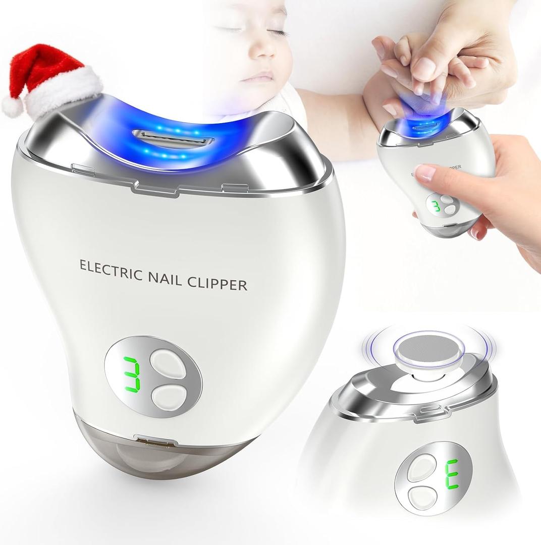 Electric Nail Clipper, Automatic 2-in-1 Baby Nail Trimmer with LED Light & Nail Storage Box, Rechargeable Fingernail Cutter with 3 Speed Gears, Safe Nail File for Baby, Kids & Adults