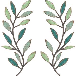 Zhengmy 2 Pieces Metal Tree Leaf Wall Decor Vine Olive Branch Leaf Wall Art Living Room, Hallway Wall Decor Outdoor Decoration(Gradient Green) (Gradient Green)