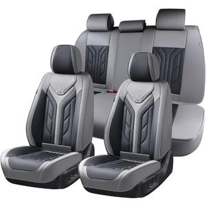 Coverado Car Seat Covers Full Set, Automotive Seat Covers Car Seat Protector Car Seat Cushion, Waterproof Leather Seat Covers for Cars, Universal Fit for Most Sedans SUV Pick-up Truck(Gray&Black)