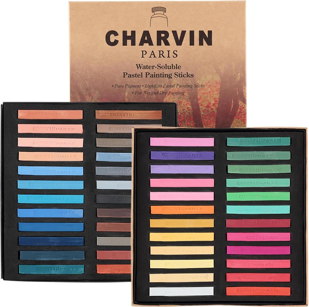 Charvin Artist Colored Chalk Pastels (Set of 48) - Water Soluble, Assorted Pastel Color Sticks for Wet, & Dry Painting (48 Count (Pack of 1))