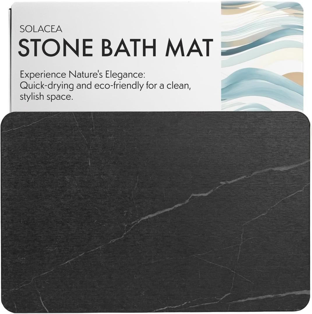 Stone Bath Mat, 23.7 x 15.4 inches, Quick Dry & Non-Slip Diatomaceous Earth Bath Mat for Bathroom and Kitchen (Black Marble) Stone Bath Mat, 23.7 x 15.4 inches, Quick Dry & Non-Slip Diatomaceous Earth Bath Mat for Bathroom and Kitchen (Black Marble)