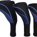 Golf Club Head Covers Set (3 Pieces) for Fairway Woods, Driver, and Hybrids - Long Neck Mesh Design with Interchangeable 3/4/5/6/7/X Number Tags - Golf Accessories for Men and Women (Blue)