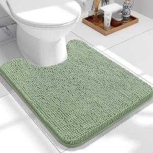 OLANLY Toilet Rugs U-Shaped 24x20, Extra Soft Absorbent Chenille Contour Bathroom Rugs for Toilet, Dry Quickly, Machine Washable, Non-Slip Bath Mat, Sage Green
