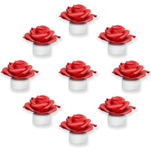 12 Pack Led Candles with Artificial Flowers, 200+Hour Battery Operated Tea Lights Candles for Centerpiece Table, Party, Wedding Decorations (Red) (12 Pack, Red)