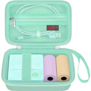 Elonbo Carrying Case for TYPONOS/ETIKEZ/Rotema/Vawense Sticker Printer, PM290 Portable Mini Printer, Inkless Bluetooth Label Maker Machine Travel Bag, Thermal Photo Printer Storage Holder, Green