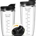Blender Cups Replacement for Ninja, 24oz & 32oz Ninja Blender Cups with To-Go Lids Compatible with Ninja BN401, BL456, BL480, BL2012, BL2013, BL4501, BN751, BN801, SS101, SS151 (2 Pack)