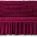 NICEEC Sofa Slipcover Red Sofa Cover 1 Piece Easy Fitted Sofa Couch Cover Universal High Stretch Durable Furniture Protector with Skirt Country Style (3 Seater Wine Red), Large