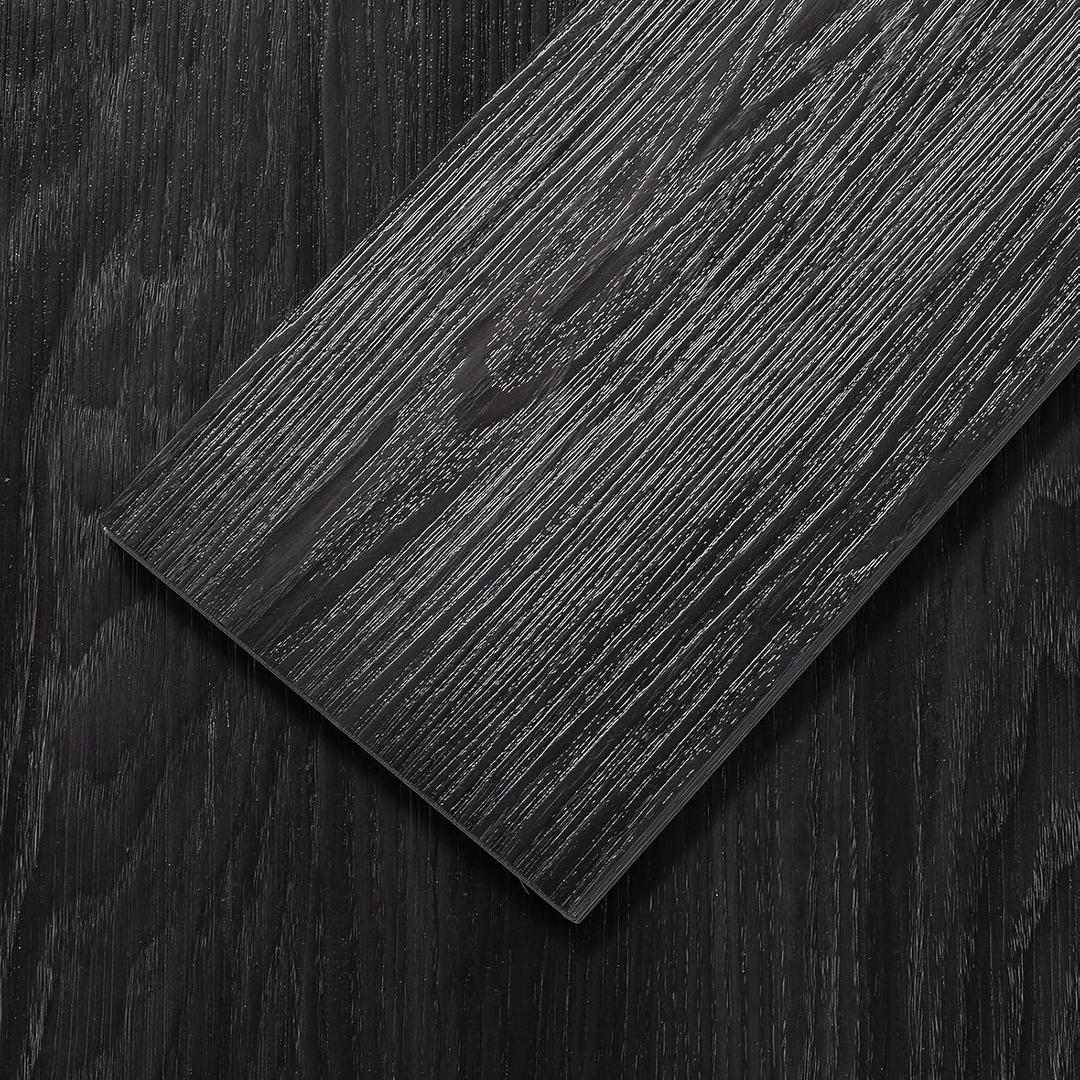 Peel and Stick Floor Tile, Luxury Vinyl Plank Flooring 12-Pack 18 Sq.ft, Real Wood Look Self-Adhesive Vinyl Floor Tiles, Easy DIY for Kitchen, Bedroom and Living Room, Black Grain