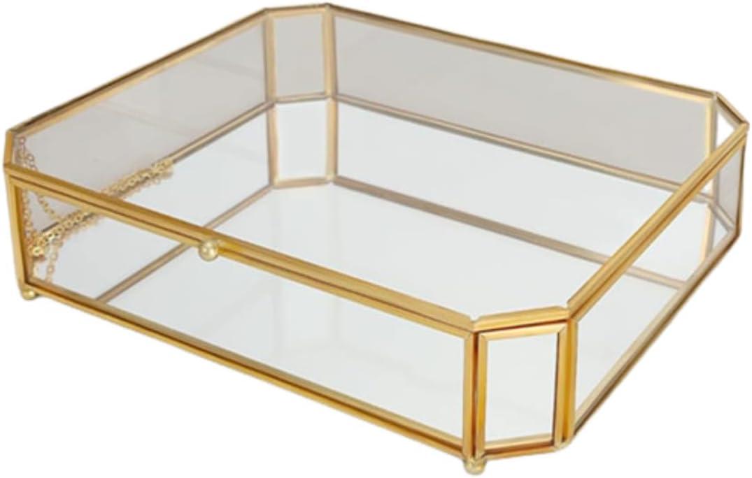 Octagonal Glass Vintage Jewelry Display Box Hexagon Elegant Display Jewelry Organizer Dustproof Gift for Women (A Style A,8.4'*1.2''*6.5''*5.2'')