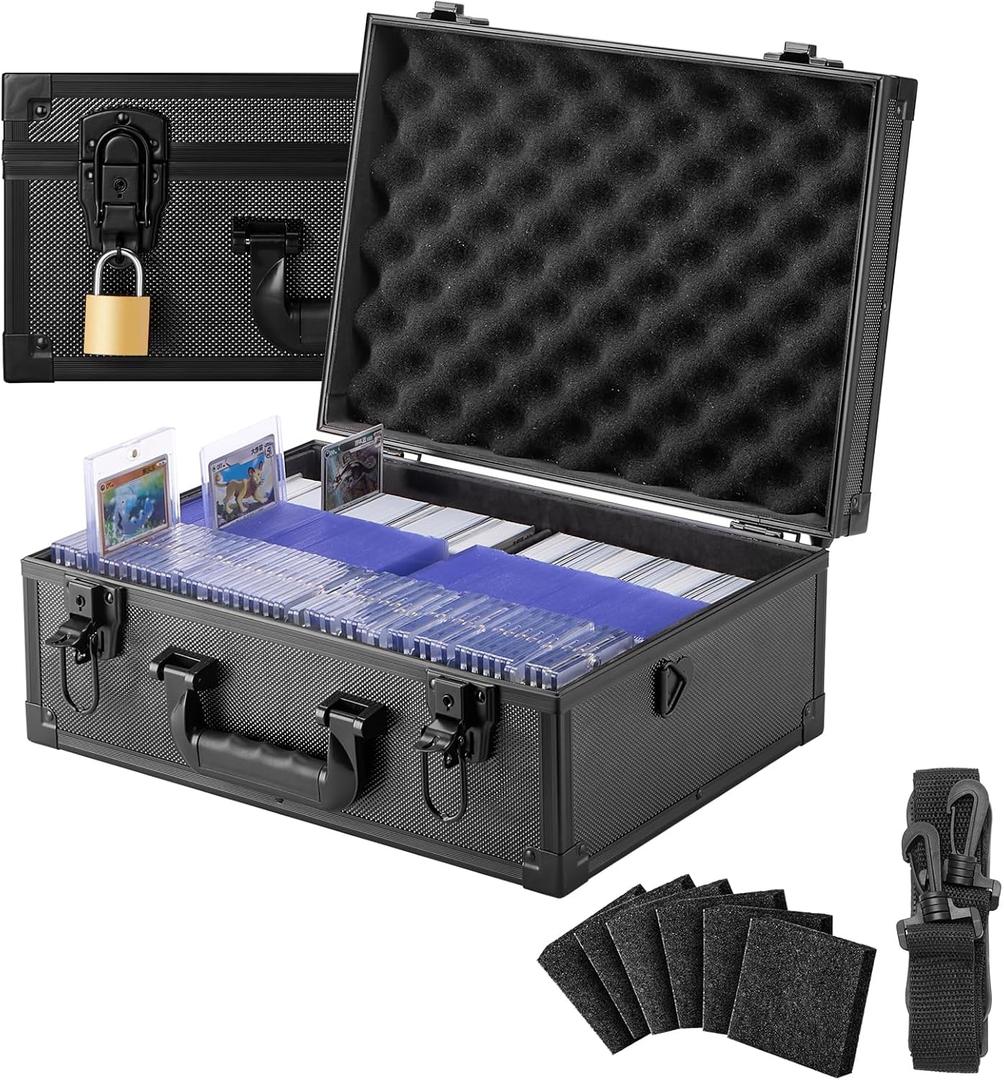 LOCKCURX Trading Card Storage Box for 3"x4" 35pt Rigid Cards, Holds 600+ Toploaders, Sports Card Case with 6 Foam Dividers, Toploader Storage Box, Sports Card Storage with Key Lock