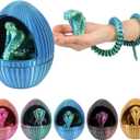 3D Printed Gear Rotary Snake Eggs, with 25'' Movable Joint Fidget Cobra Animal Model Inside, Creative Ornaments Toys for Easter Home Office Tabletop Decor (Blue Green, 5" Egg)