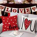 Coeufuedy Valentine's Day Pillow Covers 18x18 Set of 4 Love Heart I Love You Anniversary Wedding Decoration Cushion Covers for Sofa Couch (Red-02)