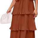 ZESICA Women's 2026 Summer Sleeveless Halter Neck Ruffle Tiered Layed Chiffon Flowy Swing Long Midi Dress (Brown, L)