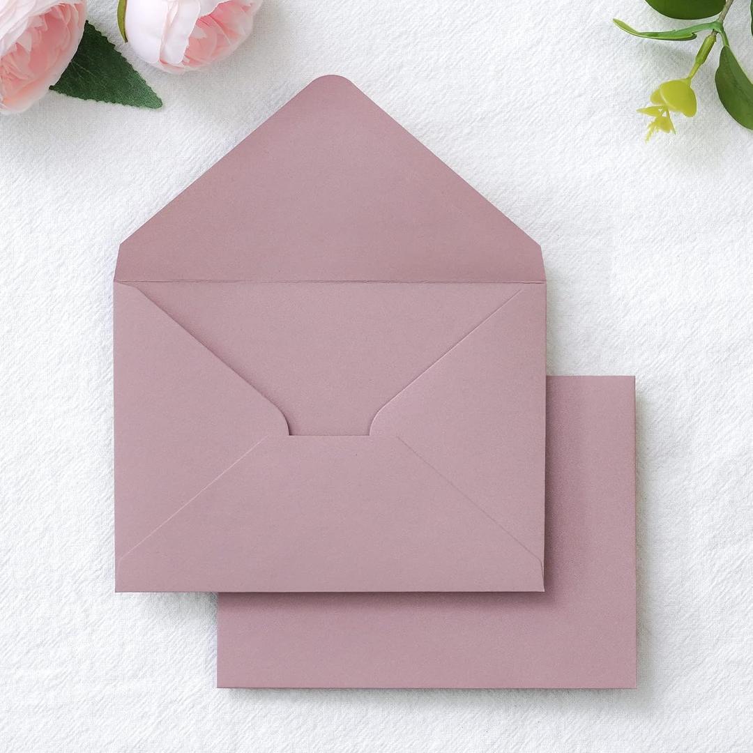PONATIA 50 Pack A1 Envelopes, 3.63 x 5.2” Dusty Rose Envelopes Perfect for Weddings Cards, RSVP Cards, Response Cards, Baby Showers, Thank You Notes, Photos and any 3.5x5" inserts