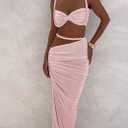 Women's Two Piece Skirt Sets Summer Beach Sexy Ruched Backless Cami Top And Cut Out Skirt Night Out Dress (Pink)