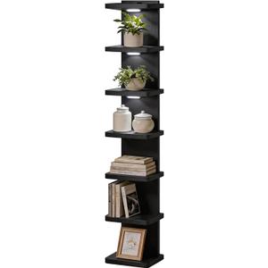 7 Tier Wall Shelf with LED Lights Lack Shelf for Room Collection, Black, 5.5"D x 7.4"W x 40"H