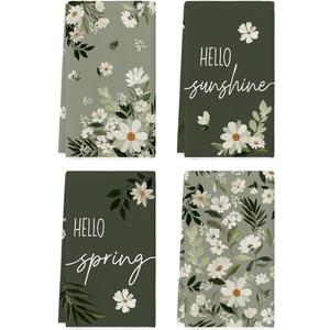 Artoid Mode Floral Hello Sunshine Spring Kitchen Towels Dish Towels, 18x26 Inch Farmhouse Summer Decoration Cleaning Set of 4