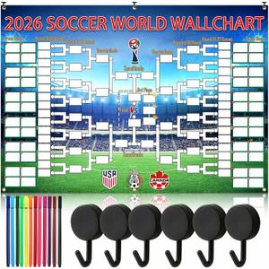 2 x qiyeyeye 83x59 Inch World Cup Schedule Poster Polyester Wallchart & Trophy Showcase Soccer Backdrop Banner for International Party Decor Office Bar and Fan Gifts