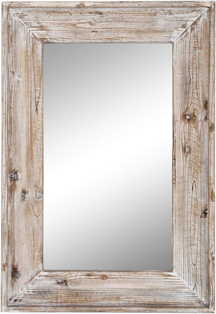 36 X 24 inch Wall Mount Wood Frame Bathroom Vanity Mirror Rustic Horizontal/Vertical Rectangle Mirror for Over Sink, Bedroom, Farmhouse Home Decor (Distressed White)