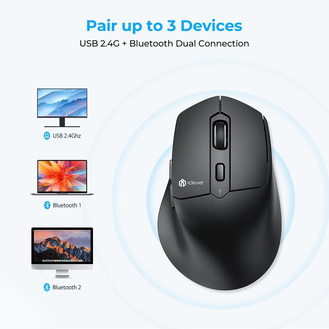 Mastercard OFF | iClever MD360 Ergonomic Bluetooth/WiFi Mouse (Black)