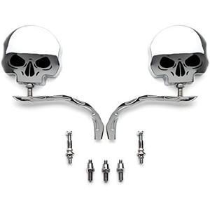 SMT-MOTO Skull Flame Chrome Motorcycle Side Mirrors, Adjustable, Compatible With Harley Dyna Softail Sportster Bobber Chopper