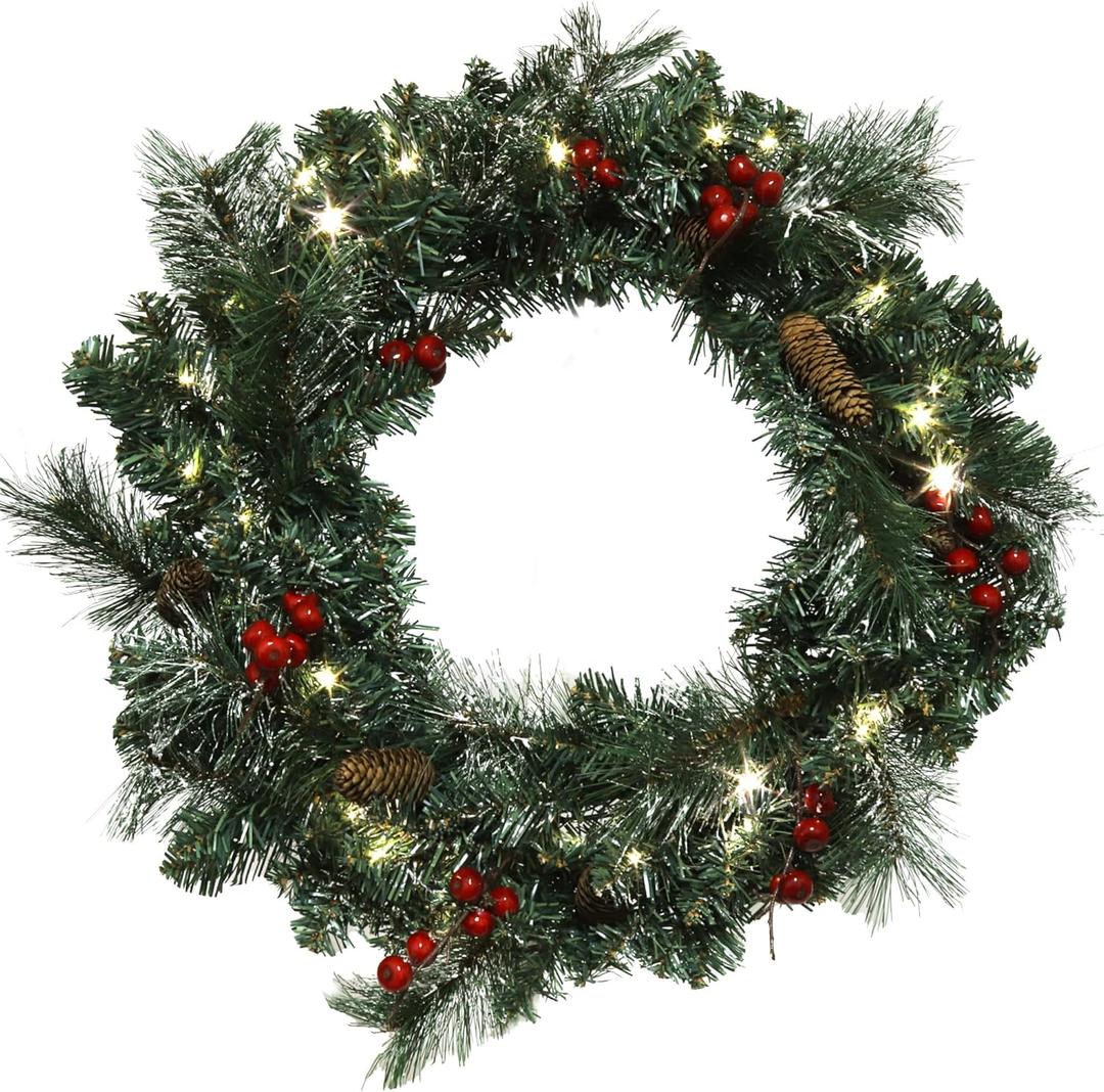 22" Christmas Wreath, Front Door Xmas Wreath, Winter Green, 2024 Holiday Pick, Arrives Decorated with Pine Cones & Berries
