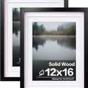 Egofine 12x16 Picture Frames Black Set of 2, Solid Wood Frames Covered by plexiglass, Display photos 9x12/11x14 with Mat or 12x16 without mat, for Wall Mounting