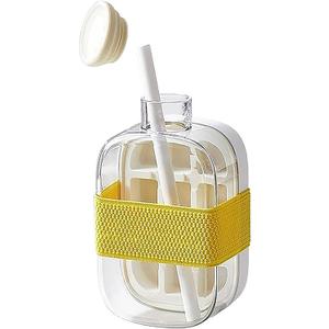 Ice Cube Water Bottle, 2-in-1 Leak-Proof Touch-Free Ice Maker with Lid, Easy Press to Release Ice Cube Tray for Freezer (500ML, White)