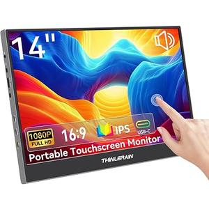 14 Inch Portable Touchscreen Monitor 1920x1080 IPS 16:9 10-Point Touch, 400nit, USB-C/HDMI, Built-in Speakers, Adjustable Stand, VESA 75x75, External Display Travel Monitor, Color: 1920 x 1080
