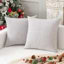 Kevin Textile Faux Linen Home Decorative Hand Made Cushion Cover Pillowcase for Nap, Hidden Zipper, 18"x18" (2 Pieces, Grey White) 