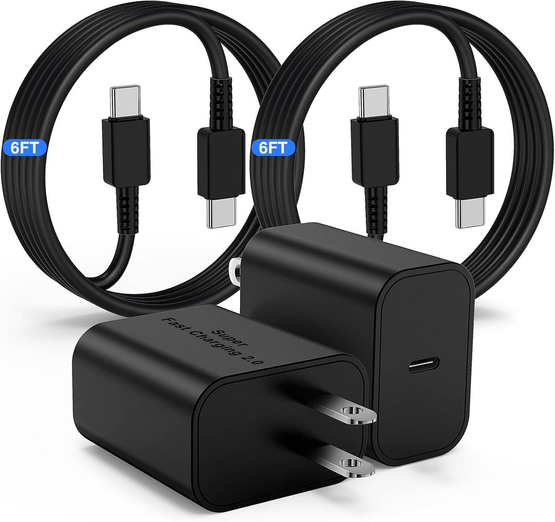 45W USB-C Charger for Samsung Charger Super Fast Charging, Type C Charging Block &6FT USBC Android Phone Cable Cord 2Pack for Galaxy S25 Ultra/S25 S24 S23 S22 S21 S20 S10 Ultra/Plus,Galaxy Tab S9 S8