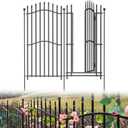 4 Panels No Dig Decorative Garden Fence with Gate - 48in H x 9ft L, Tall Heavy-Duty Square Tube Animal Barrier, Rustproof Dog Fence for Patio Protection & Outdoor Yard