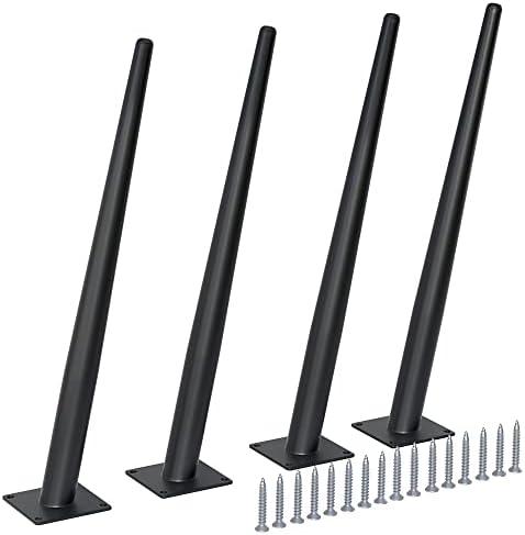 FIVEPEARS 4 PCS 16 Inch Heavy Duty Matte Black Metal Slant Angled Tapered Legs Set for Furniture, Mid Century Modern Style Feets for Coffee Table Couch Sofa Cabinet Chair Dresser Bed Desk Credenza
