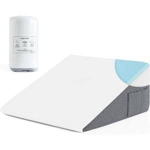 Yojoker Wedge Pillow for Sleeping - 10 Inch Bed Wedge for Headboard Triangle Pillow, Memory Foam Wedges for Acid Reflux, GERD, Snoring, Post Surgery Back Pain Relief, Leg Elevation, Washable Cover (Grey & White)