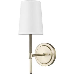 Globe Electric 51861 Clarissa 1-Light Wall Sconce, Matte Brass, White Fabric Shade, Bulb Not Included