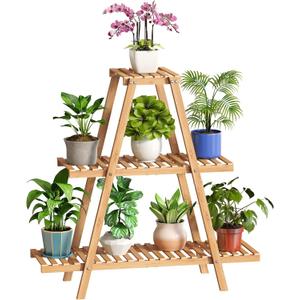 BMOSU Plant Stand Bamboo for Indoor Outdoor Tiered Plant Shelf 8 Potted Flower Holder Ladder Rack Garden Balcony Living Room Patio(3 Tier Natural)