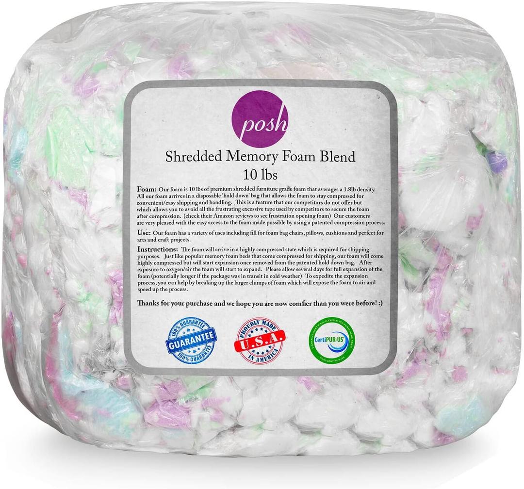 Posh Beanbags Refll Foam Filling, Shredded 10lbs, Multi-Color