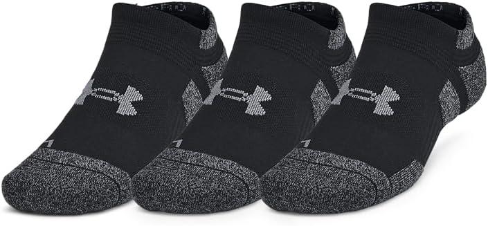 Under Armour Performance Tech Pro No Show Socks 3 Pack (Large, (001) Black / Black / Castlerock)