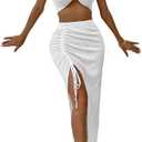 SherryDC Women's Sexy Bandeau 2 Piece Bikini Halter High Cut Swimsuit Bathing Suit with Drawstring Long Skirt, XL