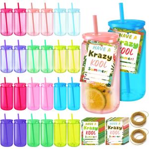 24 Pcs Water Bottle Bulk End of Year Student Gifts Plastic Water Bottles with Lid and Straw Bulk 12oz Graduation End of Year Student Gifts from Teacher Grad Summer Classroom Prize