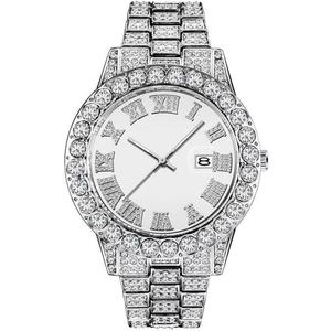 SENRUD Men's Diamond Watch Fashion Crystal Rhinestone Quartz Analog Watch Iced-Out Bracelet Wrist Watch