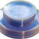Rubtlamp 60Pcs Clear Blue Plastic Plates, Hammered Blue Plates, Clear Fancy Disposable Plates With Gold Rim Include 30 Dessert Plates, 30 Dinner Plates for Party
