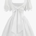 SHENHE Girl's Summer Puff Sleeve Bow Back Party Graduation Dress A Line Flowy Fancy Dress S