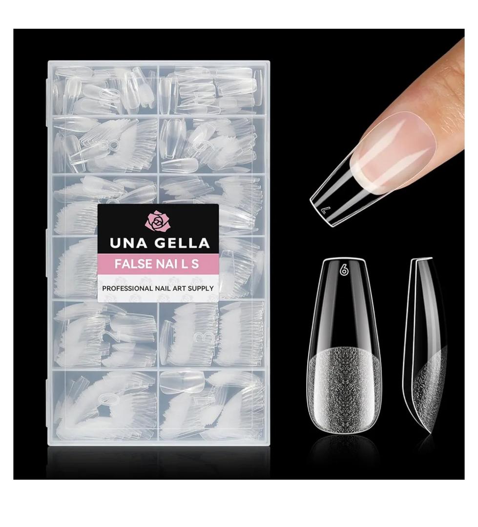 UNA GELLA Medium Coffin Nails Tips 504pcs - Gel Nail Tips Coffin Acrylic Full Cover Pre-buff Soft Gel Nail Tips Half Matte For Nail Extension Home DIY Salon 12 Sizes